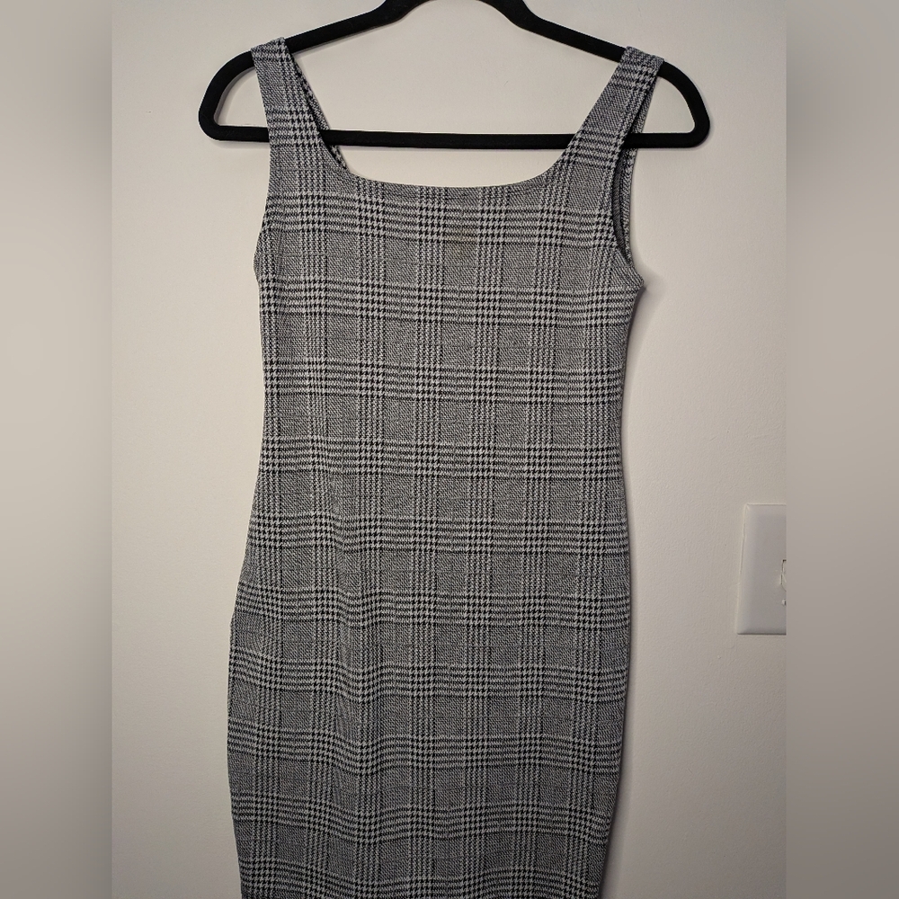Elegant Gray Plaid Women's Houndstooth Academia Mini Dress